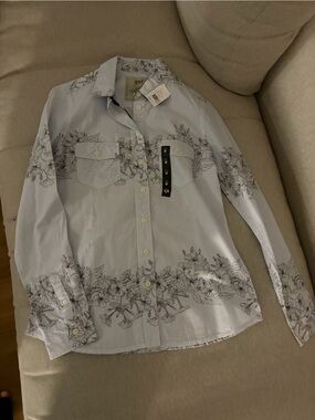 International Pale Blue Floral Print Button-Down Shirt
